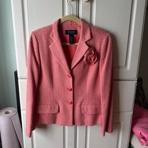 Liz Claiborne Pink Blazer & Skirt with Floral Detail Suit Set